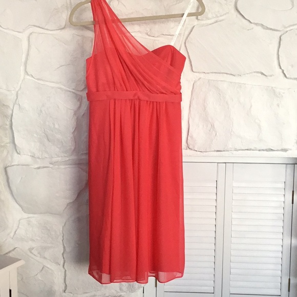 David's Bridal Dresses & Skirts - Lined Deep Coral Formal  cold shoulder dress prom or wedding ready!